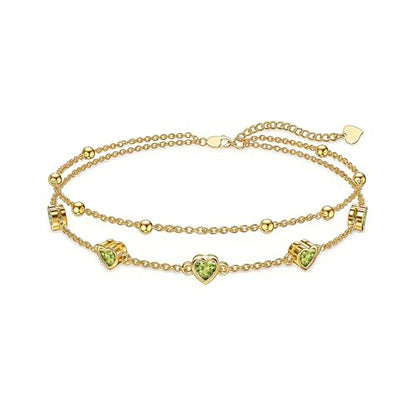 Midari 18K Yellow Gold Gemstone Birthstone Anklet Bracelet Heart Jewelry with 12 Months Birthstone Birthday Gifts for Women Wife Her Daughter Mom - color: 08-Aug-Peridot, size: Anklet 9"-11"