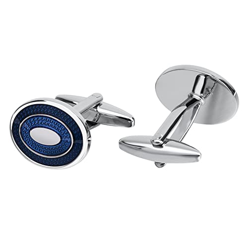 Fomissky Oval Navy Blue Cufflinks for Men Silver Plated, Personalized Men's Cuff Links Groom Wedding Gifts Tuxedo Business Shirt Accessories