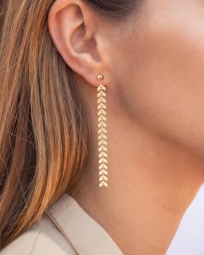 Dangle Earrings for Women - 14K Gold/White Gold/Rose Gold Plated Butterfly Heart Star Hoop Chain Long Tassel Cubic Zirconia CZ Dangle Earrings - color: Wheat