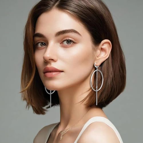 Dangle Hoop Earrings for Women, 14k Gold/Silver Plated High Polished Cute & Aesthetic Earrings for Women - color: Silver-02