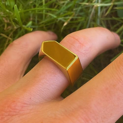 Gold Plated 925 Sterling Silver Signet Ring, Minimal Plain Square Band, Handmade Modern Unisex Pinky Ring for Men & Women, Boho Gift