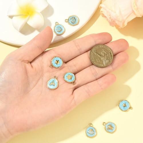 8-64Pcs Silver Goldern Color Heart Pendants Charms 10 Styles Heart Stainless Steel Metal Charms for Jewelry Making Crafting Necklaces Bracelets Earrings Keychains Birthday Gift - color: Flat ROund Sea Animal-8 pcs