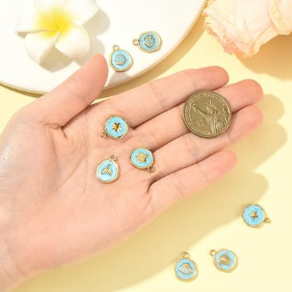 8-64Pcs Silver Goldern Color Heart Pendants Charms 10 Styles Heart Stainless Steel Metal Charms for Jewelry Making Crafting Necklaces Bracelets Earrings Keychains Birthday Gift - color: Flat ROund Sea Animal-8 pcs