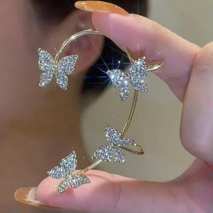 Gold Plated Zircon Butterfly Ear Cuff Clip Non Piercing Wrap Jewelry Earring New-Left-Gold(1pc) - color: Left-gold(1pc)