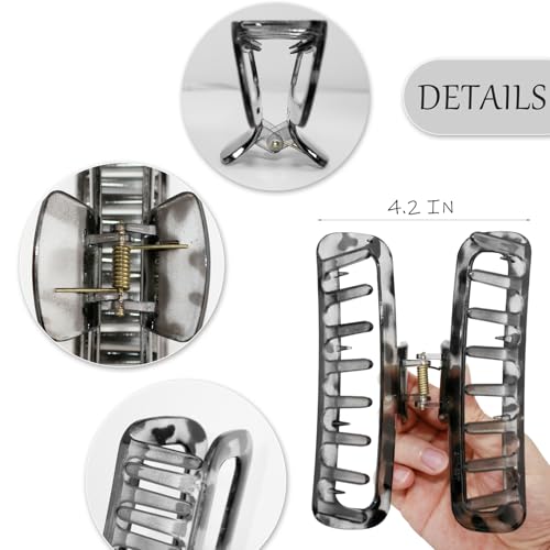 3 Pack Hair Claw Clips 5.1 Inch Large Square Rectangle Jaw Clips Plastic Hollow Strong Hold XL Claw Clip for Thick Curly Long Hair Women Glossy Black Amber Red Yellow - color: Glossy Black&Amber Red&Yellow