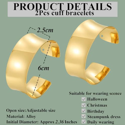 BOMAIL 2PCS Cuff Bangle Bracelets for Women | 14k Gold Sliver Plated,Adjustable,Wide Bangles,Wrist Wrap Cuff,Gold Bracelets Jewelry Gift - color: Gold-2
