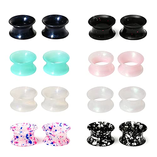 WBRWP 48/32/24/22/20/16/12pcs Ear Tunnels and Plugs - Double Flared Hollow Hard/Soft Silicone Ear Gauges - Ear Expander Stretcher Body Piercing Jewelry 8g-1" - color: D-16PCS soft(thin) silicone set