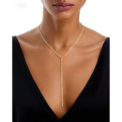 Lariat Gold Necklace for Women, 14K Gold Plated Dainty Drop Y Necklace, Waterproof Non Tarnish Long Layered Beaded Chain Lariat Necklace Prom Jewelry Summer Vacation Gift for Her - color: Gold-2