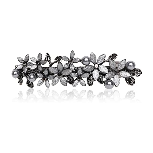 Flower Rhinestone Hair Barrettes for Women Fine Hair Glitter Sparkle Fancy Hair Clips for Women And Girls Elegant Pearl Barrettes (Light Grey) - color: Light Grey