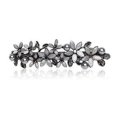 Flower Rhinestone Hair Barrettes for Women Fine Hair Glitter Sparkle Fancy Hair Clips for Women And Girls Elegant Pearl Barrettes (Light Grey) - color: Light Grey