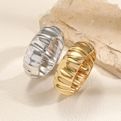 Gold Bangle Bracelet for Women | 14K Gold Plated Chunky Bracelet | Hinged Open Trendy Wide Bracelet for Women - color: silvery2