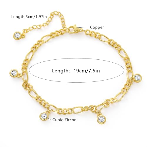 Gold Ankle Bracelets for Women 14k Gold Plated Cuban Link Chain Anklet Set | Stackable, Waterproof, Layered Anklet Bracelets, Non Tarnish, Summer Beach Jewelry - color: Gold A-1Pc