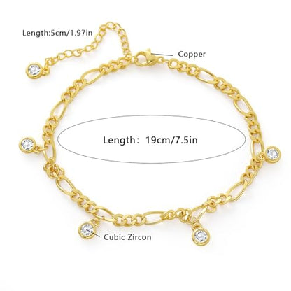 Gold Ankle Bracelets for Women 14k Gold Plated Cuban Link Chain Anklet Set | Stackable, Waterproof, Layered Anklet Bracelets, Non Tarnish, Summer Beach Jewelry - color: Gold A-1Pc