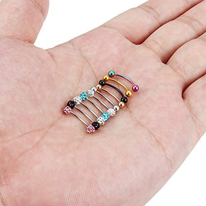 Lcolyoli 20g Surgical Steel Tiny Curved Eyebrow Barbell Ear Navel Belly Ring Piercing Jewelry for Women Men 10mm 9-12 Pieces - color: E: 10Pcs-20G-3/8"