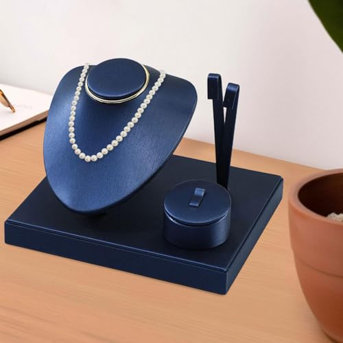 Colaxi Jewelry Display Set Earring Stand Multiple Combination Necklace Bust Holder Showcase for Gift Vanity Bedroom Collection Woman, Dark Blue - color: Dark Blue
