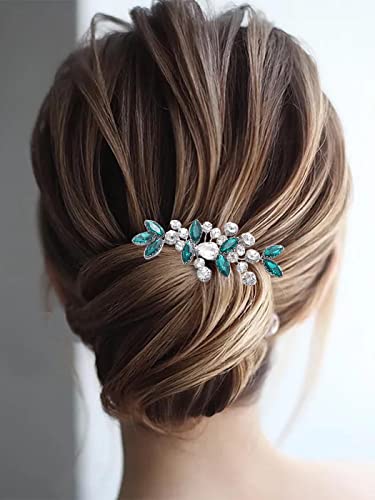 Catery Rhinestone Bride Wedding Hair Comb Green Caystal Side Comb Bridal Hair Piece Headpiece Bridesmaid Head Jewelry Hair Accessories for Women and Girls (Green) - color: Green