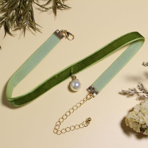 Nova&Aria Chokers Set For Women Heart Choker Necklaces Flower Pendant Velvet Cute Pink Turquoise Blue White Black Choker Necklace Christmas Colorful Lace Chokers - color: Green-A