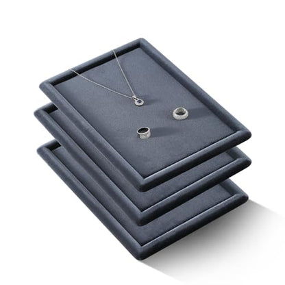 Velvet Jewelry Display Tray for Ring Earrings Necklace Bracelet Flat Tray - color: Gray, size: 12.99 × 9.06 in