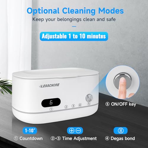 LessChore® Ultrasonic Jewelry Cleaner with Polishing Cloth&Degas, 42000Hz Portable Household Sonic Cleaner. Ideal for Cleaning of Rings, Earrings, Necklaces, Glasses&More. Gift for Women, Mom, Wife