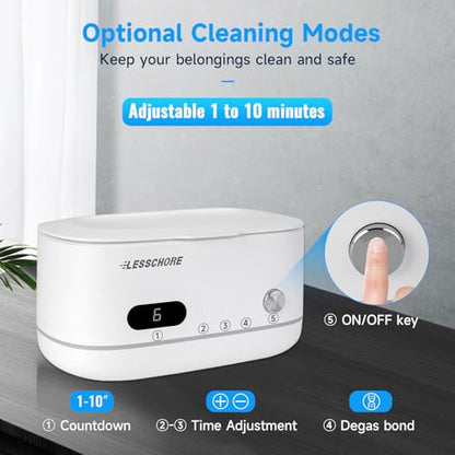 LessChore® Ultrasonic Jewelry Cleaner with Polishing Cloth&Degas, 42000Hz Portable Household Sonic Cleaner. Ideal for Cleaning of Rings, Earrings, Necklaces, Glasses&More. Gift for Women, Mom, Wife