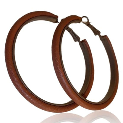Hoop Earrings for Women Leather Hoop Earrings-Medium/Large Hoops-Lightweight hoop - color: Brown