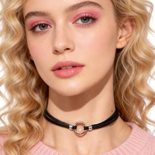 Black Choker for Women, Adjustable Layered Velvet Leather Lace Collar necklace, Goth necklace Gifts - color: Circle