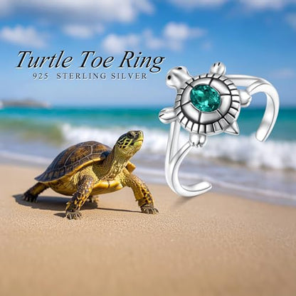 Alphm 925 Sterling Silver Toe Ring for Women Adjustable Open Toe Ring Foot Jewelry Gift - color: White-Tutle