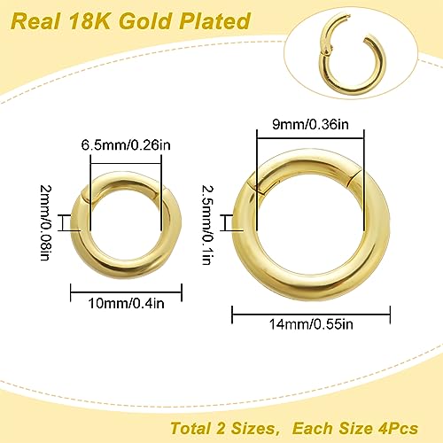 SUNNYCLUE 1 Box 8Pcs 18K Gold Plated Spring O Ring Round Carabiners Trigger Spring O Rings Keychain Ring Round Snap Clasps Metal Spring Gate Rings for Jewelry Making Keyring Bags Purses DIY Craft - color: 1 Box 8pcs 18k Gold Plated O Rings 2 Sizes