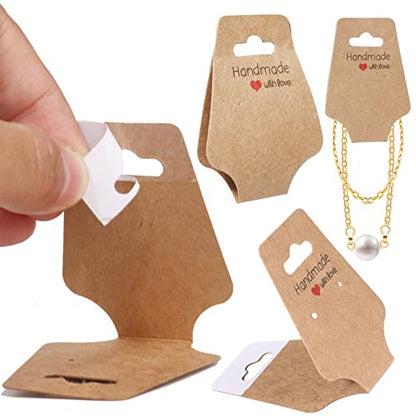 200PCS Bracelet Display Cards Necklace Holder Cards Self Adhesive Jewelry Packaging Selling Card for Small Business (Brown, 1.8x4.7 inches) - color: Brown