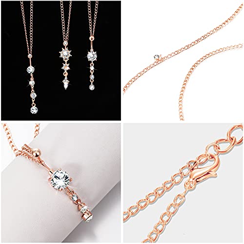 Hicarer 3 Pieces Crystal Belly Ring with Chain Rhinestone Waist Body Chain Bikini Belly Jewelry Beach Accessories Jewelry for Women Adults - color: Rose Red, style: Attractive Style