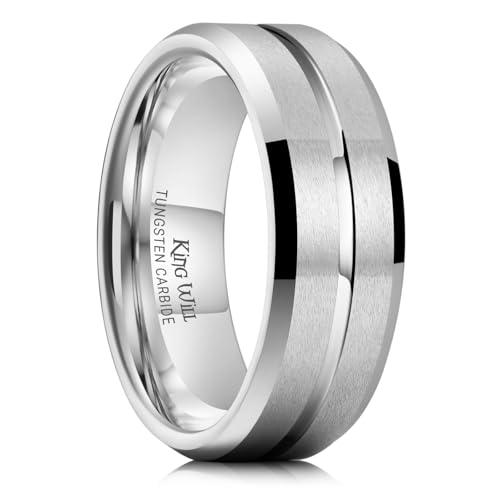King Will Tungsten Carbide Wedding Band for Men Women-6/8/10mm Width Multicolor Available with Grooved Center Wedding Ring Suitable for Work, Gym Comfort Fit Size 4-16 - color: Silver-8mm