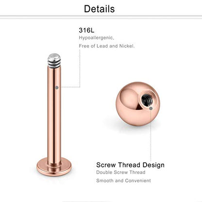 16G Stainless Steel Labret Studs Monroe Lip Rings Retainer Cartilage Tragus Nail Conch Helix Earring Barbell Piercing Jewelry with Clear Diamond CZ for Women Men - color: 5/16"(8mm) rosegold