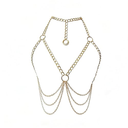 Summer Beach Metal Link Chain Bra Body Jewelry Sexy Multi-layered Crossover Harness Chest Chain Festival Bikini Waist Chain Body Jewelry for Women - color: Gold