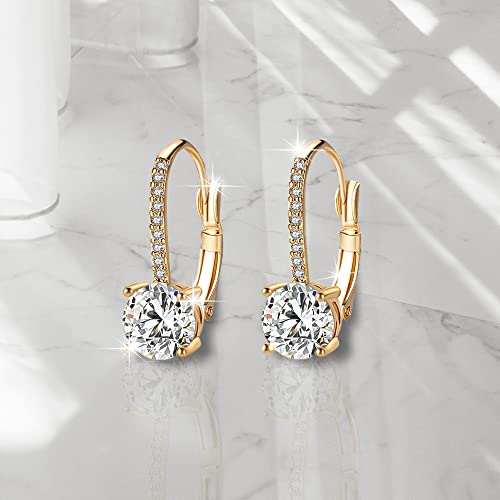 Ladies 1 Carat Diamond Pendant Earrings 18K Gold Plated Cubic Zirconia Hanging Lever Bridal Earrings Girls and Women's Fashion Jewelry - color: 2-Color Set (Gold,Gold)