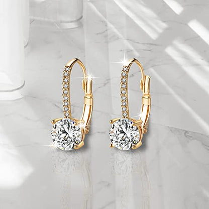 Ladies 1 Carat Diamond Pendant Earrings 18K Gold Plated Cubic Zirconia Hanging Lever Bridal Earrings Girls and Women's Fashion Jewelry - color: 2-Color Set (Gold,Gold)