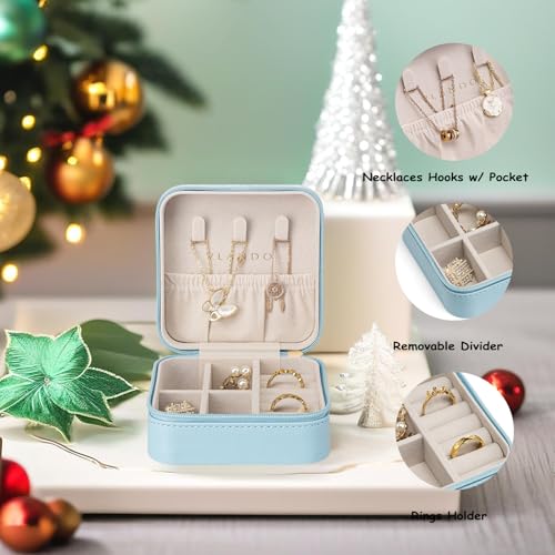 Vlando Small Travel Jewelry Box Organizer Display Case for Girls Women Gift Rings Earrings Necklaces Storage, Blue - color: Blue