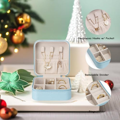 Vlando Small Travel Jewelry Box Organizer Display Case for Girls Women Gift Rings Earrings Necklaces Storage, Blue - color: Blue