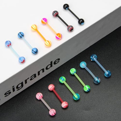 Wholesale 14g Acrylic Bar Tongue Rings Barbells Assorted Colors 110 PCS Acrylic Ball