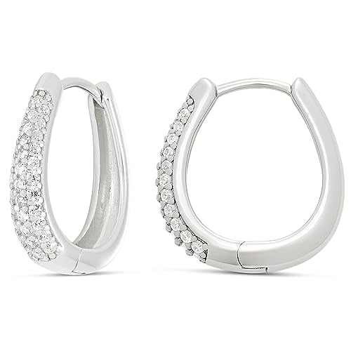 Amazon Essentials Sterling Silver Pave Cubic Zirconia Oval Hoops - color: Silver