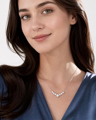 7 Stones Moissanite Necklace for Women, 18K Gold Plated Sterling Silver | 2.2-7.6 Carat Smile Moissanite Pendant Necklace, Anniversary Birthday Gifts for Women, Jewelry Gift for Wife Girlfriend