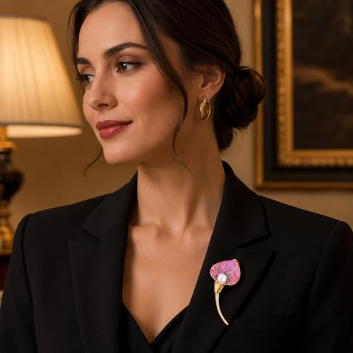 Flower Brooch for Women Rhinestone Pearl Zirconia Flower Lapel Pin Birthday Holiday Gift for Mother Wife Girlfriend - color: 03 Calla Lily-1