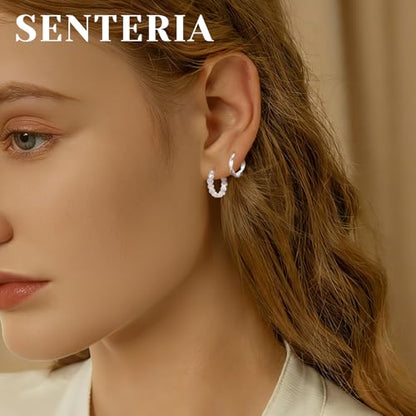 Senteria 925 Sterling Silver Post Hoop Earrings Hypoallergenic Small Heart Hoop Earrings with AAA+Cubic Zirconia Twisted Huggie Hoops Earring for Women 15MM/20MM - color: silver-20mm