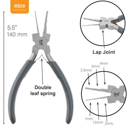 The Beadsmith Micro Wire Looping Pliers | Create 6 Sizes (Ranging 1-4mm) of Loops & Jump Rings, 5.5" long (140mm), Polished Steel Head & PVC Comfort Handle - size: 1-4mm Wire Looping Pliers