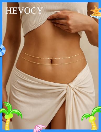 Gold Layered Waist Chain for Women, Adjustable Belly Chain | Adjustable layered waist chain for beach days, summer outfits, festivals, vacations, parties, and daily styling - style: Gold Style 6