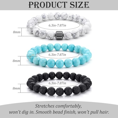 Natural Stone Beaded Bracelet for Men Women Boho Adjustable - color: Fresh Color-Block 3-Piece Set