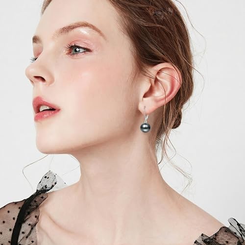 925 Sterling Silver Pearl Leverback Earrings Dangle Drop Jewelry Gifts for Women - style: Dark Gray Pearl