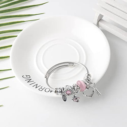 DS Charm Bracelets for girls,exquisite cute cartoon friendship bracelets Silver Stainless Steel Bangle with birthday Gift box, Adjustable girls jewelry Suitable for holiday gifts - style: Silver-Pink Swan