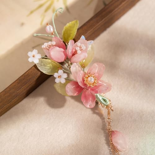 Wedding Hair Clips, Crystal Hair Pins Pearl Rhinestone Hair Barrettes, Bridal Flower Hair Pieces Pearl Headpieces Hair Accessories for Women Girls (Pink&Green) - color: Pink&Green