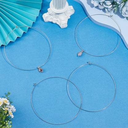 SUNNYCLUE 4Pcs Wire Wrap Collar Necklaces Metal Choker Collar 5.12 Inch Stainless Steel Silver Round Open Metal Plain Choker Necklaces for DIY Jewelry Making Crafts Gifts Party Wedding Daily Wear
