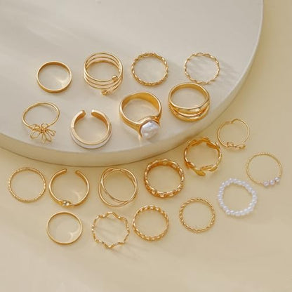 YEEZII 25 Pcs Gold Knuckle Rings Set for Women, Cute Stackable Finger Midi Rings, Dainty Gold Chunky Stacking Statement Womens ring pack - color: Gold-21 Pcs